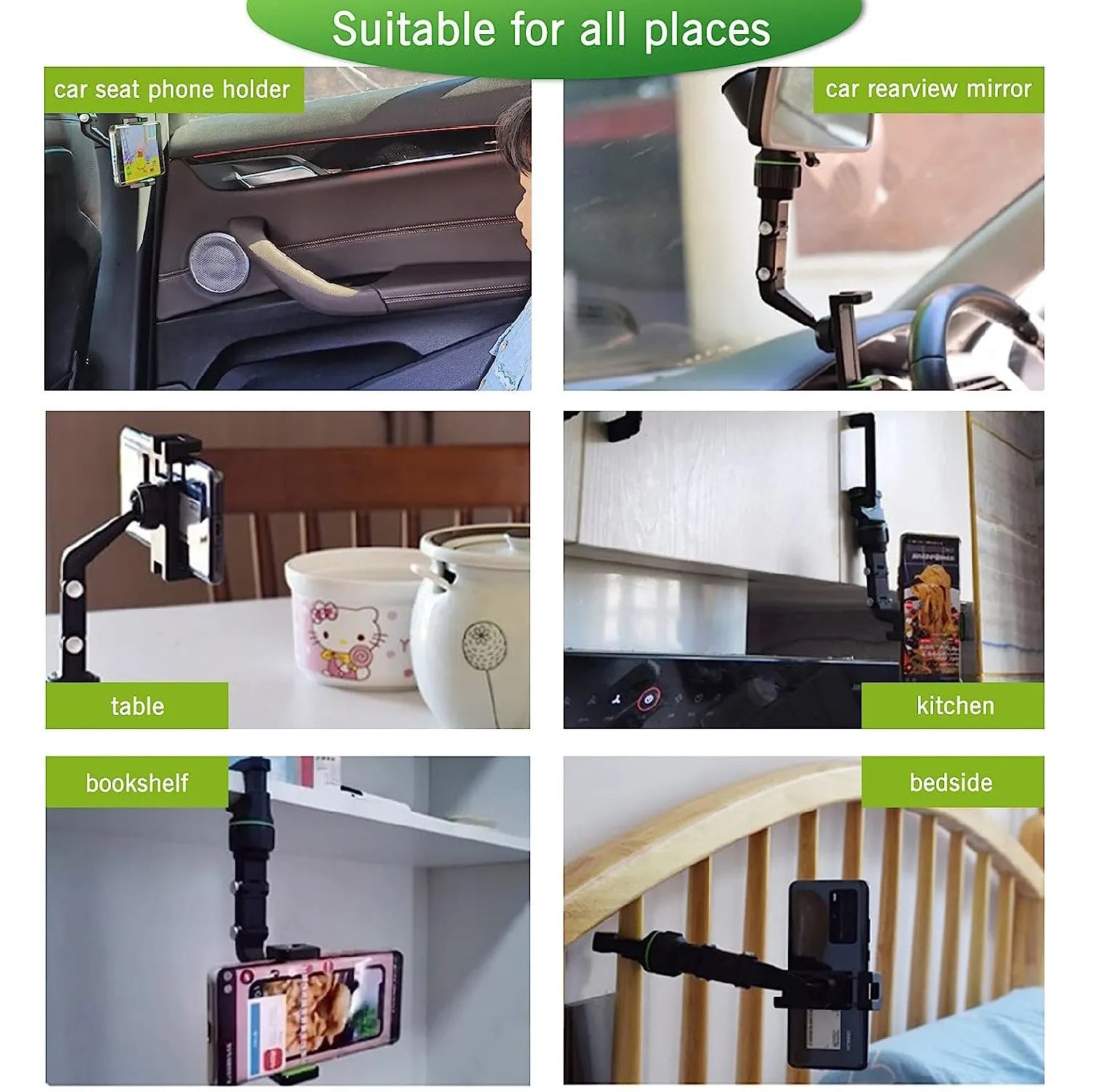 Rearview Mirror phone Holder 360° Rotatable and Retractable Car Phone Mount Multifunctional Rear View Mirror Holder for All Car