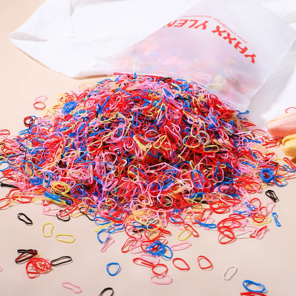 500/1000/2000pcs Girls Colorful Disposable Rubber Band Hair Ties