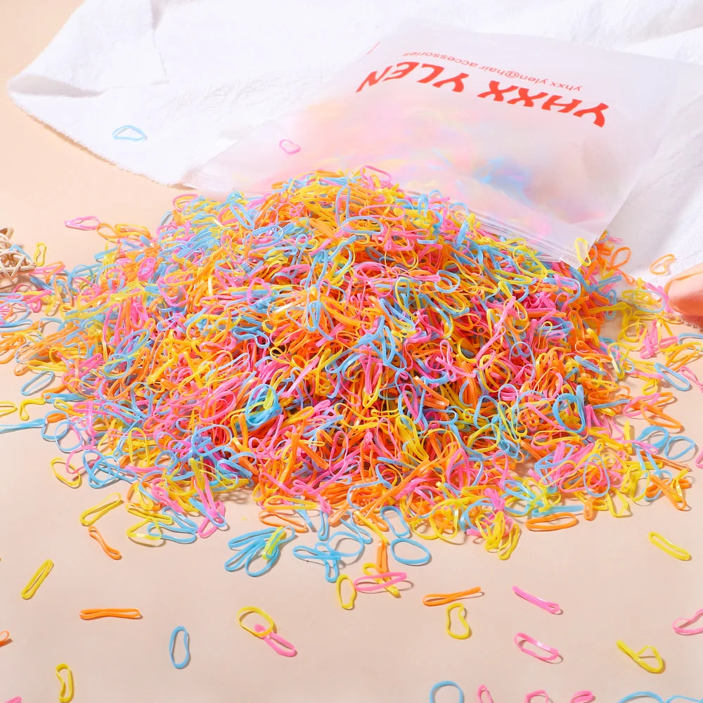 500/1000/2000pcs Girls Colorful Disposable Rubber Band Hair Ties