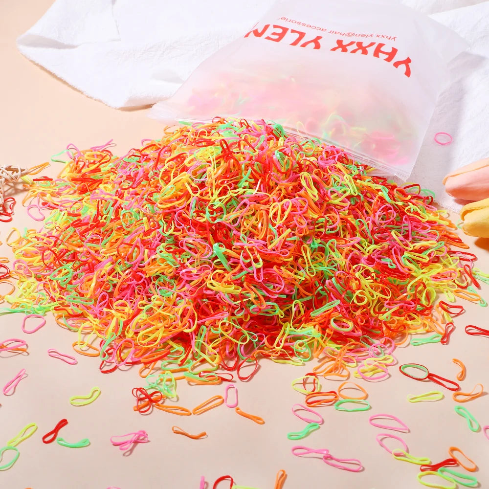 500/1000/2000pcs Girls Colorful Disposable Rubber Band Hair Ties