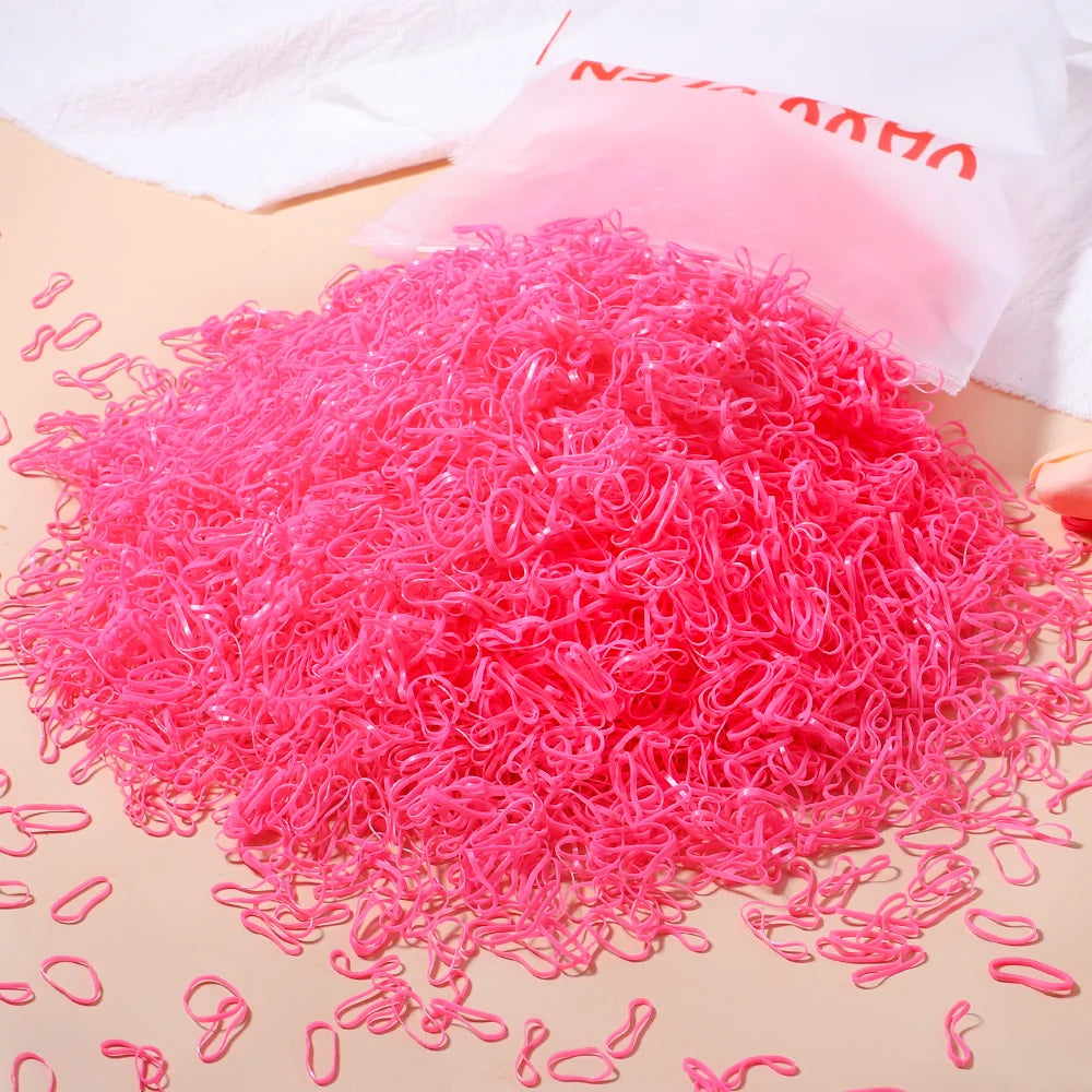 500/1000/2000pcs Girls Colorful Disposable Rubber Band Hair Ties