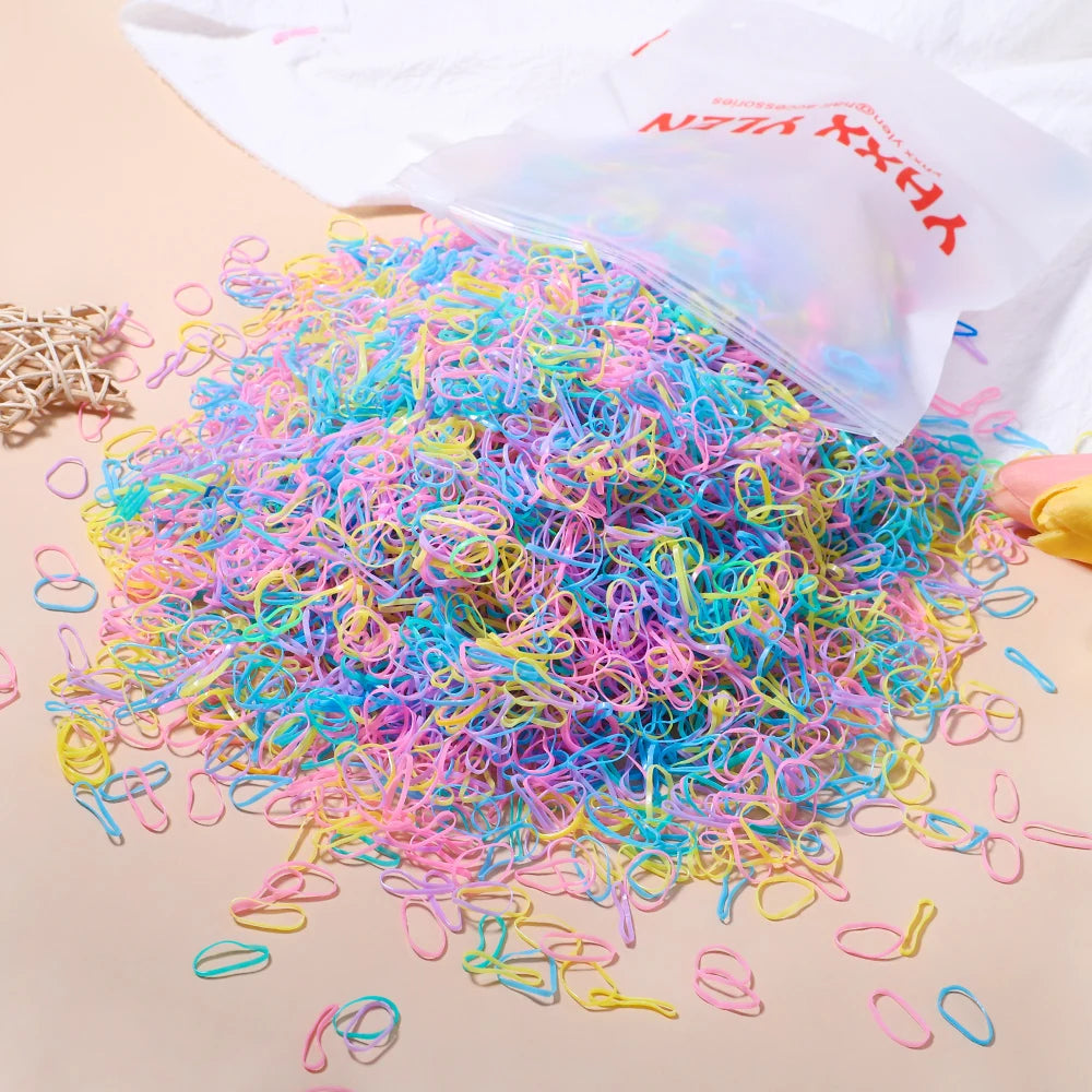 500/1000/2000pcs Girls Colorful Disposable Rubber Band Hair Ties