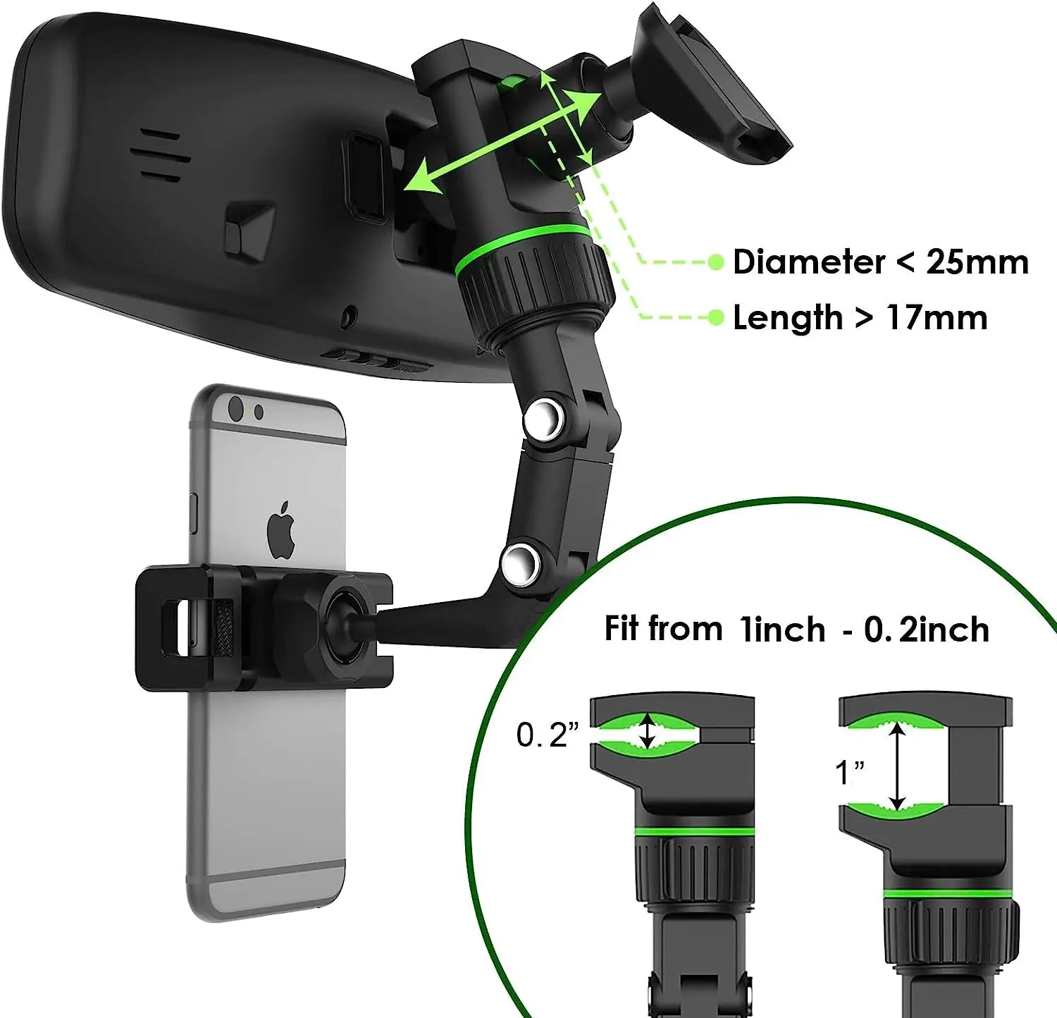 Rearview Mirror phone Holder 360° Rotatable and Retractable Car Phone Mount Multifunctional Rear View Mirror Holder for All Car