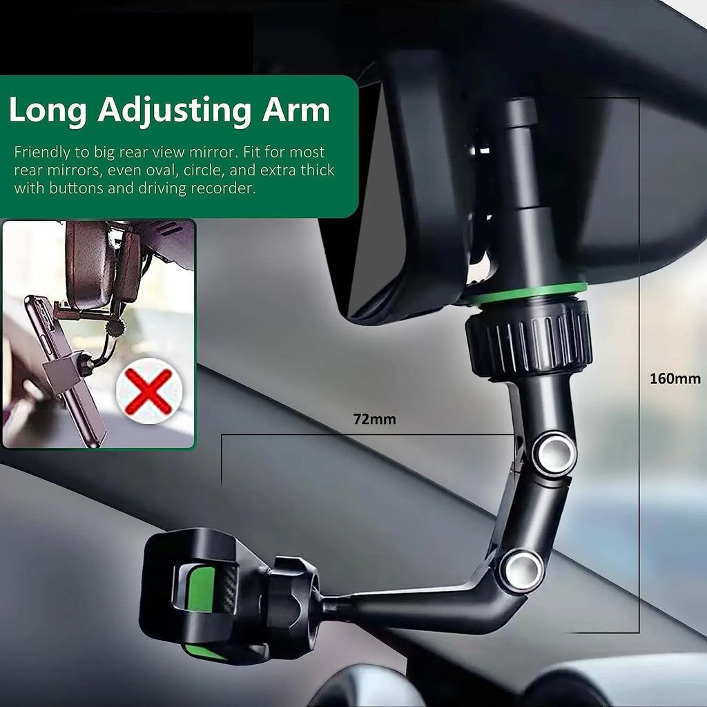 Rearview Mirror phone Holder 360° Rotatable and Retractable Car Phone Mount Multifunctional Rear View Mirror Holder for All Car