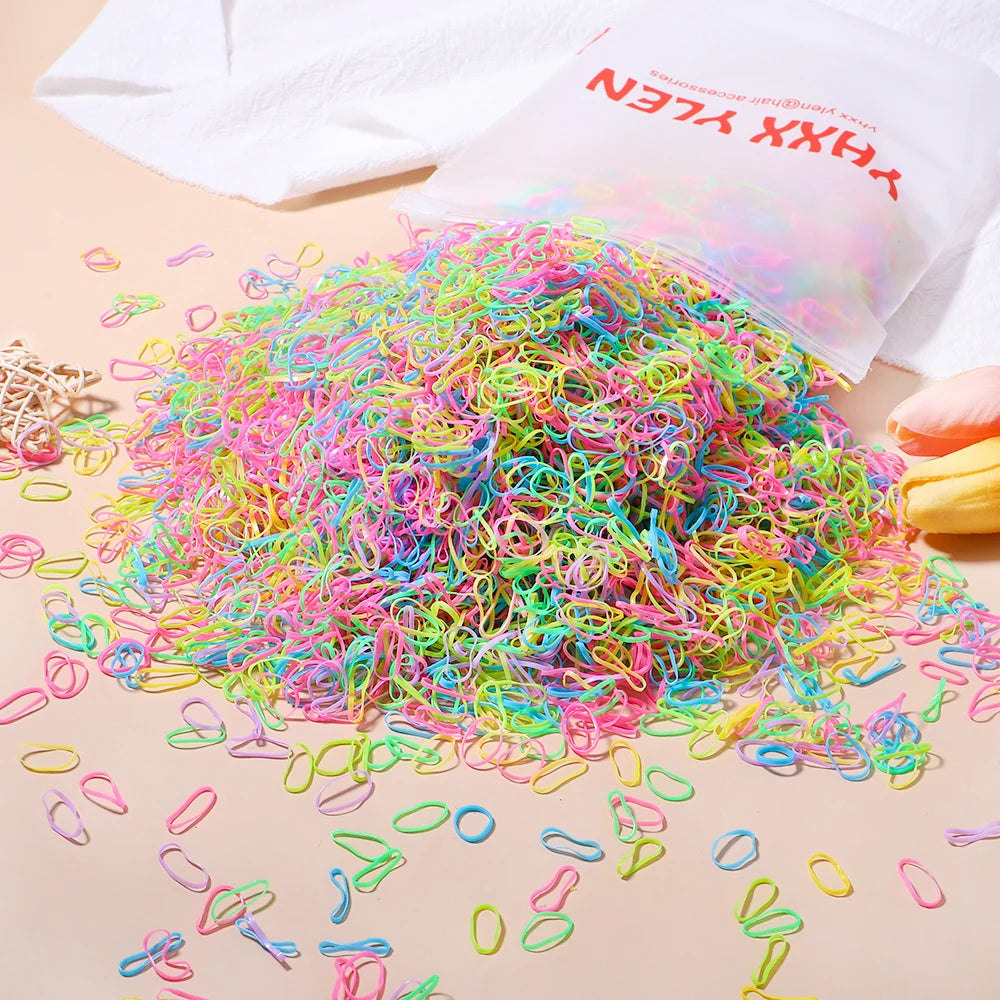 500/1000/2000pcs Girls Colorful Disposable Rubber Band Hair Ties